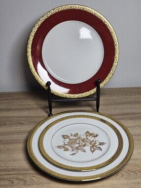 Royal Gallery Gold Buffet 1991 3 Pc Plate Set Red Gold Trim Sri Lanka